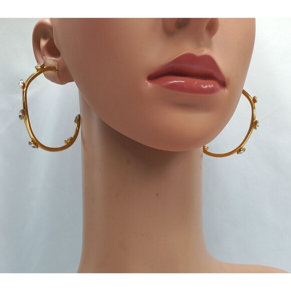 Alexis BITTAR Golden Hoops w/ Navette Crystal CZ Signed - Picture 1 of 6